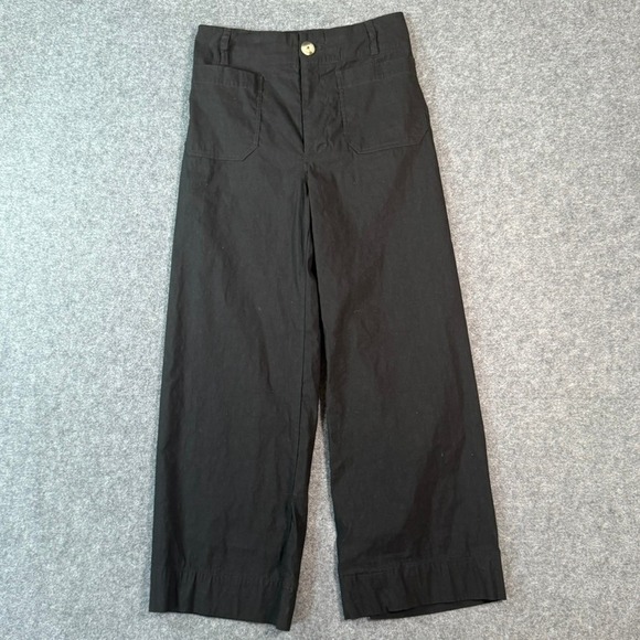 Maeve Anthropologie The Colette Wide Leg Crop Pants Black Size 27 Linen Blend
